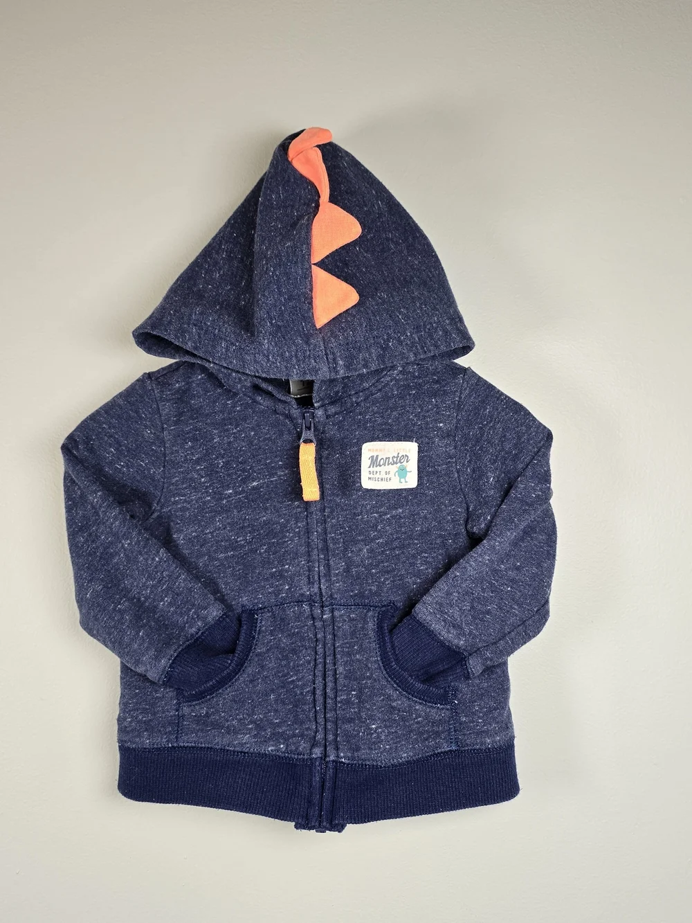 Carter's Navy Hoodie with Orange Dino Spikes - Kids Sweatshirt